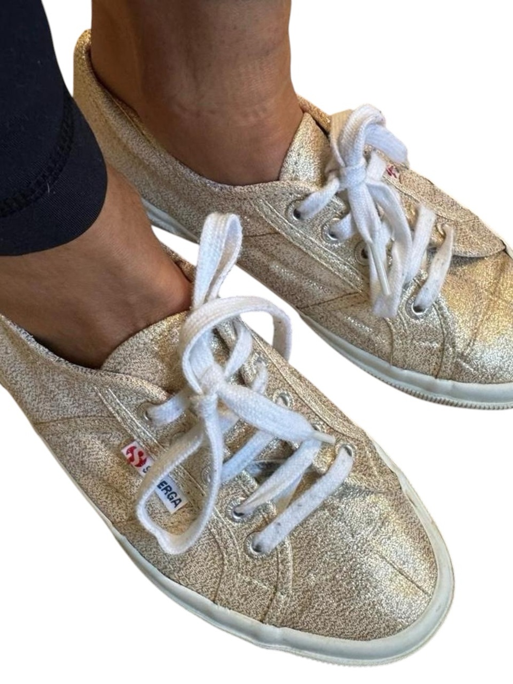 🌟Superga Women’s Gold Shimmer Glitter Canvas Lace Up Sneakers | 8